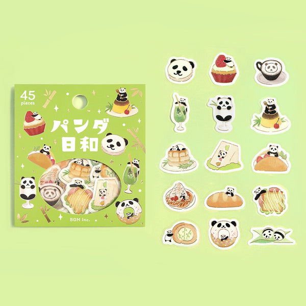BGM Washi Flake Stickers Foil Stamp "Panda Day" Tea House (Pack of 5) | papermindstationery.com