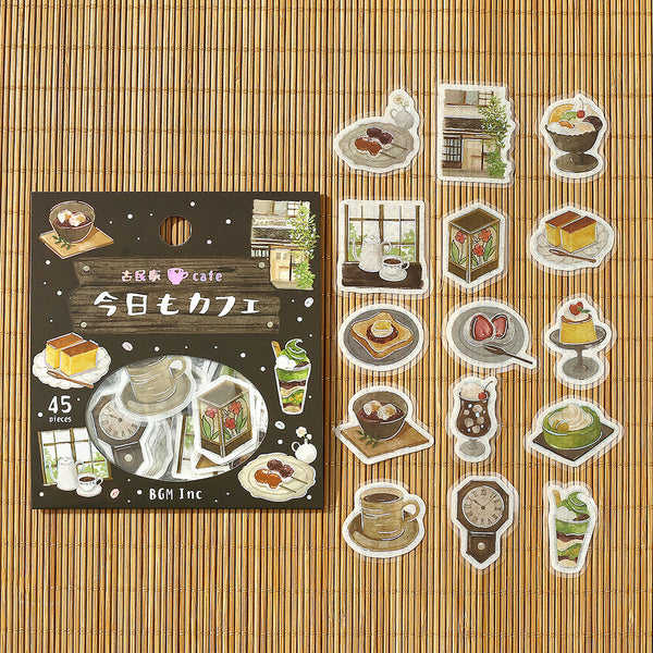 BGM Washi Flake Stickers Foil Stamp "Today's Cafe" Old House (Pack of 5) | papermindstationery.com
