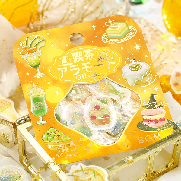 BGM Washi Flake Stickers Foil Stamp "Cafe A La Mode Magic" Hikari (Pack of 5) | papermindstationery.com