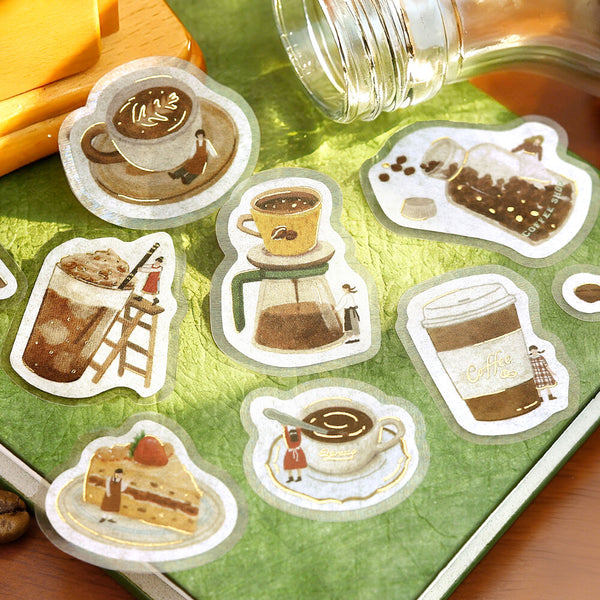 BGM Washi Flake Stickers Foil Stamp "Petit Story" Cafe (Pack of 5) | papermindstationery.com