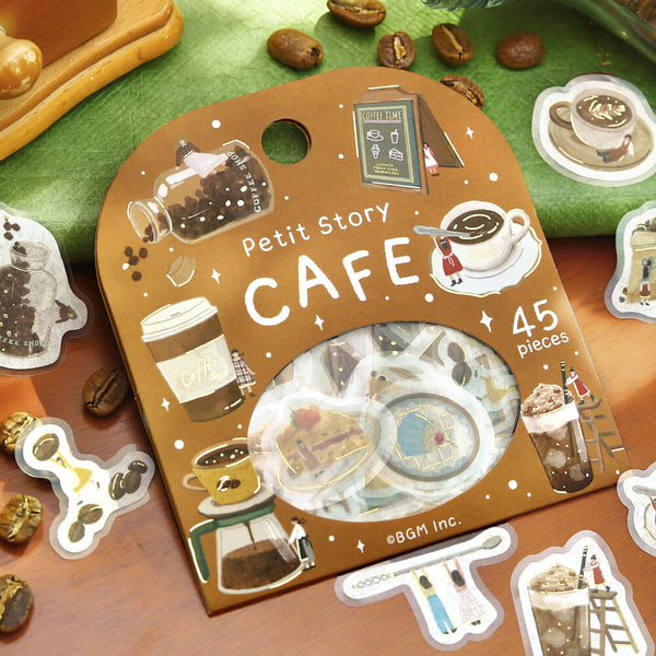 BGM Washi Flake Stickers Foil Stamp "Petit Story" Cafe (Pack of 5) | papermindstationery.com