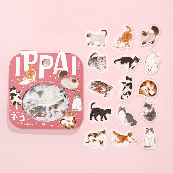 BGM Foil-stamped Flake Stickers "IPPAI" Lots of Cats Vol. 2 (Pack of 5) | papermindstationery.com
