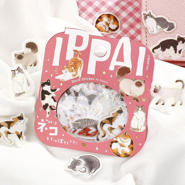 BGM Foil-stamped Flake Stickers "IPPAI" Lots of Cats Vol. 2 (Pack of 5) | papermindstationery.com
