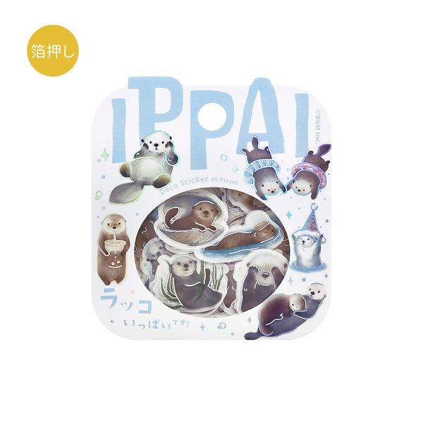 BGM Foil-stamped Flake Stickers "IPPAI" Lots of Otters (Pack of 5) | papermindstationery.com