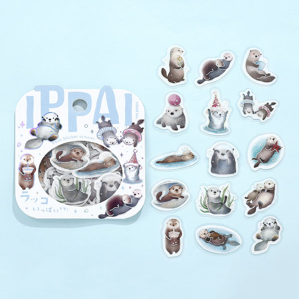 BGM Foil-stamped Flake Stickers "IPPAI" Lots of Otters (Pack of 5) | papermindstationery.com