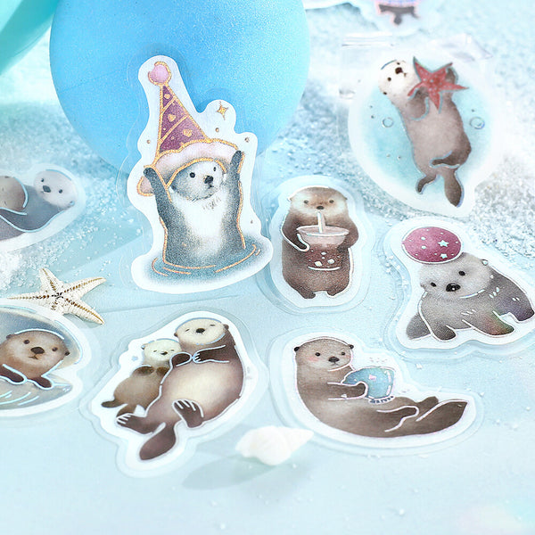 BGM Foil-stamped Flake Stickers "IPPAI" Lots of Otters (Pack of 5) | papermindstationery.com