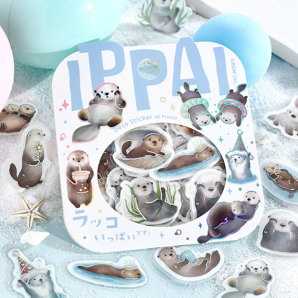 BGM Foil-stamped Flake Stickers "IPPAI" Lots of Otters (Pack of 5) | papermindstationery.com