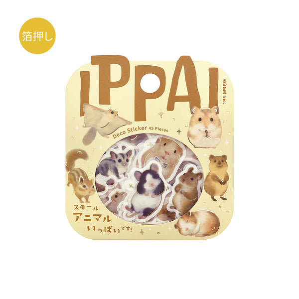 BGM Foil-stamped Flake Stickers "IPPAI" Lots of Small Animals (Pack of 5) | papermindstationery.com