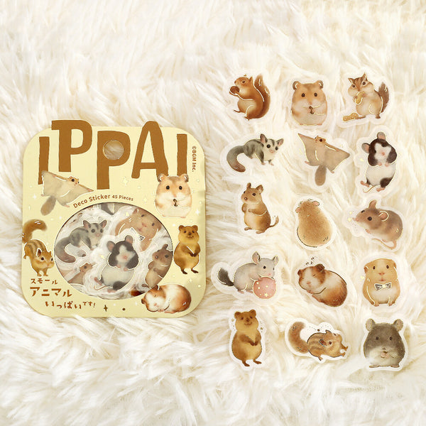 BGM Foil-stamped Flake Stickers "IPPAI" Lots of Small Animals (Pack of 5) | papermindstationery.com