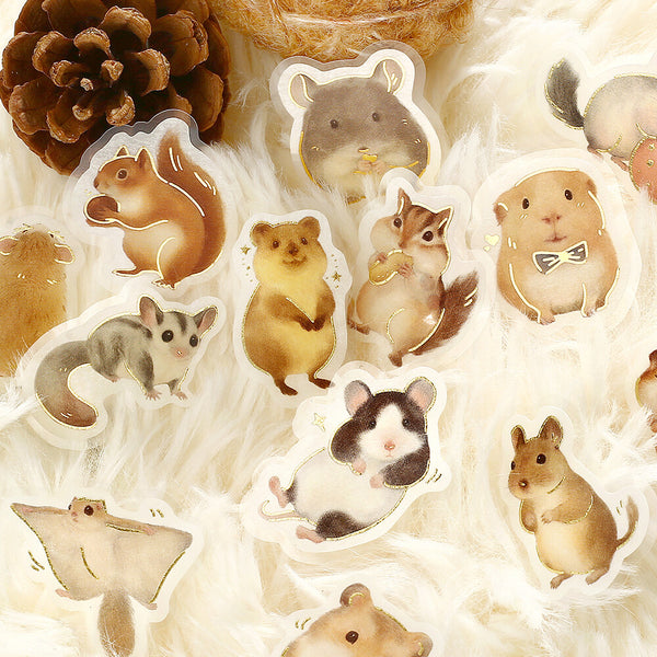 BGM Foil-stamped Flake Stickers "IPPAI" Lots of Small Animals (Pack of 5) | papermindstationery.com