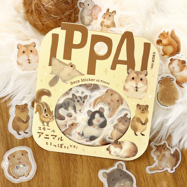 BGM Foil-stamped Flake Stickers "IPPAI" Lots of Small Animals (Pack of 5) | papermindstationery.com