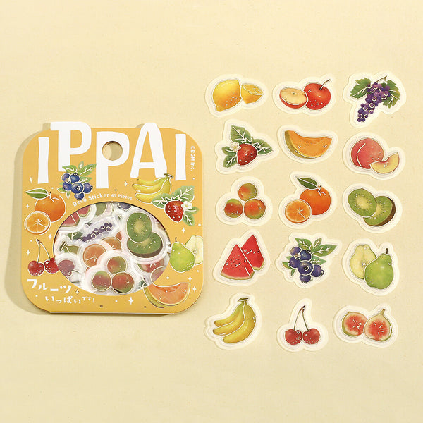 BGM Foil-stamped Flake Stickers "IPPAI" Lots of Fruits (Pack of 5) | papermindstationery.com
