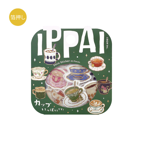 BGM Foil-stamped Flake Stickers "IPPAI" Lots of Cups (Pack of 5) | papermindstationery.com