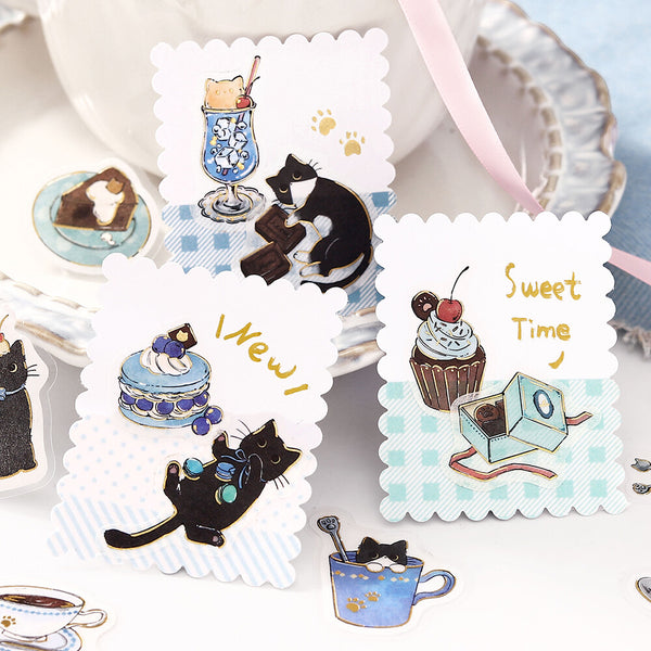 BGM Flake Stickers Set of 2 - Black Cat & White Cat Cafe | papermindstationery.com