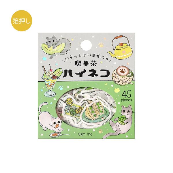 BGM Foil-stamped Flake Stickers "Welcome Meow!" - Cafe High Neko (Pack of 5) | papermindstationery.com