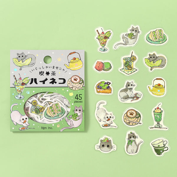 BGM Foil-stamped Flake Stickers "Welcome Meow!" - Cafe High Neko (Pack of 5) | papermindstationery.com
