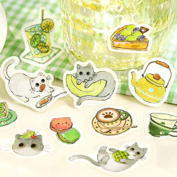 BGM Foil-stamped Flake Stickers "Welcome Meow!" - Cafe High Neko (Pack of 5) | papermindstationery.com
