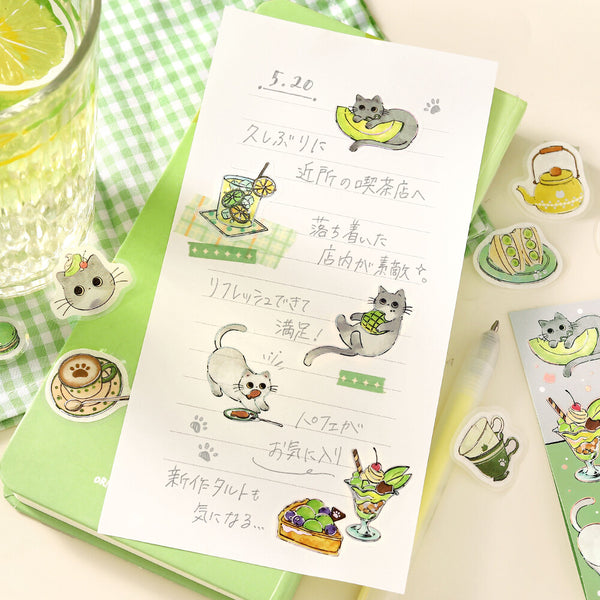 BGM Flake Stickers Set of 2 - Brown Cat & Gray Cat Cafe | papermindstationery.com