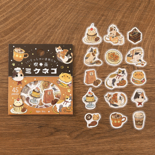 BGM Foil-stamped Flake Stickers "Welcome Meow!" - Cafe Mikeneko (Pack of 5) | papermindstationery.com