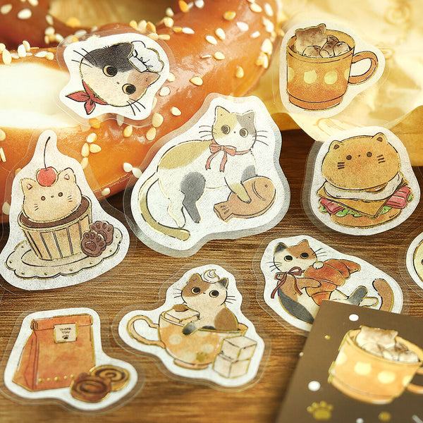 BGM Foil-stamped Flake Stickers "Welcome Meow!" - Cafe Mikeneko (Pack of 5) | papermindstationery.com