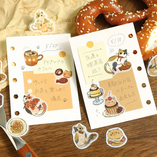 BGM Flake Stickers Set of 2 - Brown Cat & Gray Cat Cafe | papermindstationery.com