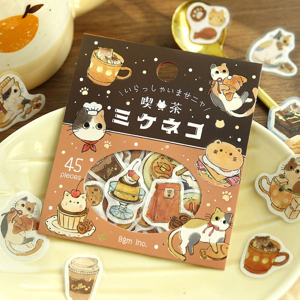 BGM Flake Stickers Set of 2 - Brown Cat & Gray Cat Cafe | papermindstationery.com