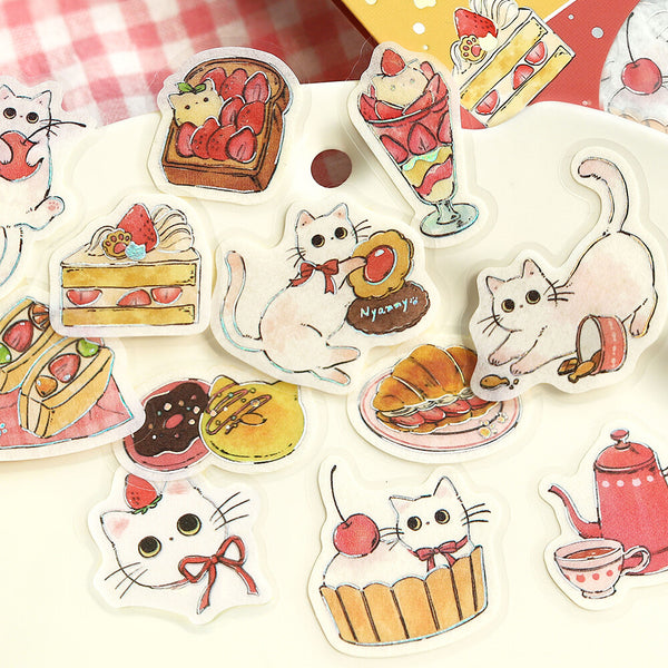 BGM Foil-stamped Flake Stickers "Welcome Meow!" - Shiro Neko Cafe (Pack of 5) | papermindstationery.com