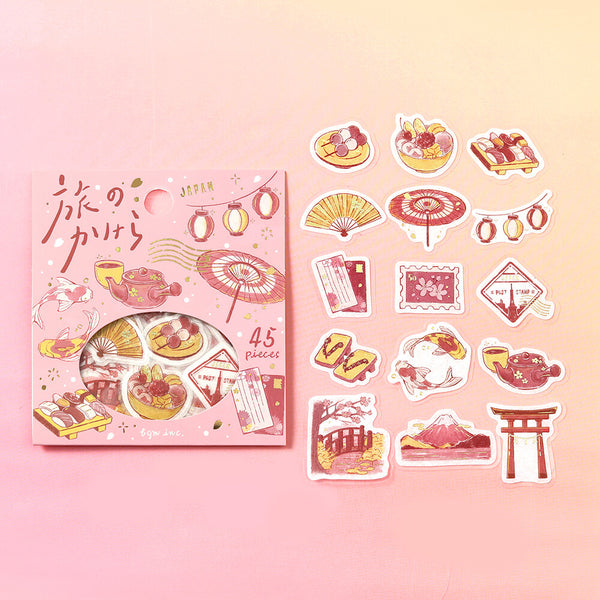 BGM Foil-stamped Flake Stickers "Fragments of a Journey" - To Japan (Pack of 5) | papermindstationery.com