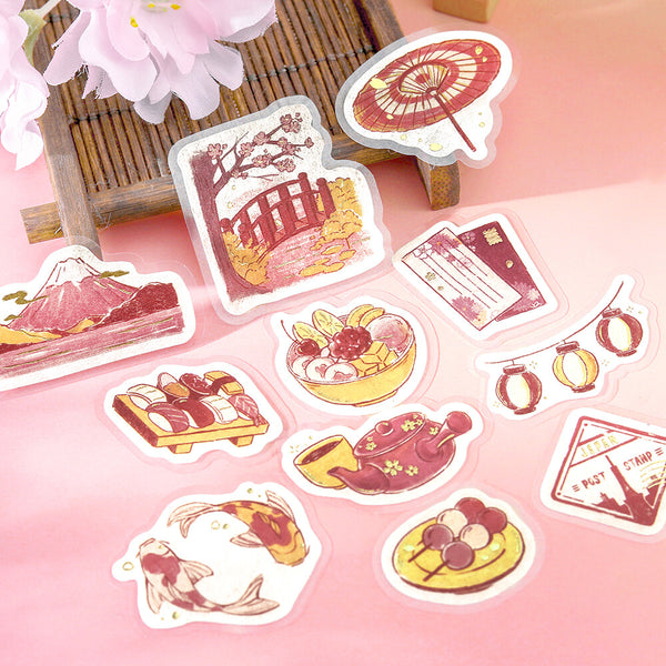 BGM Foil-stamped Flake Stickers "Fragments of a Journey" - To Japan (Pack of 5) | papermindstationery.com