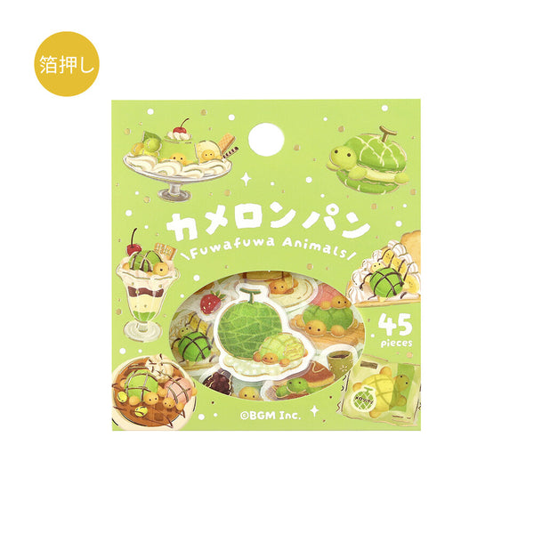 BGM Flake Stickers Set of 2 - Fluffy Turtle Melon Bread & Seal Sweets | papermindstationery.com