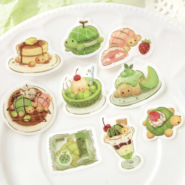 BGM Flake Stickers Set of 2 - Fluffy Turtle Melon Bread & Seal Sweets | papermindstationery.com