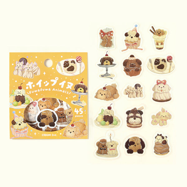 BGM Flake Stickers Set of 2 - Fluffy Panda Bread & Whipped Cream Dog | papermindstationery.com