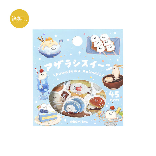 BGM Flake Stickers Set of 2 - Fluffy Turtle Melon Bread & Seal Sweets | papermindstationery.com