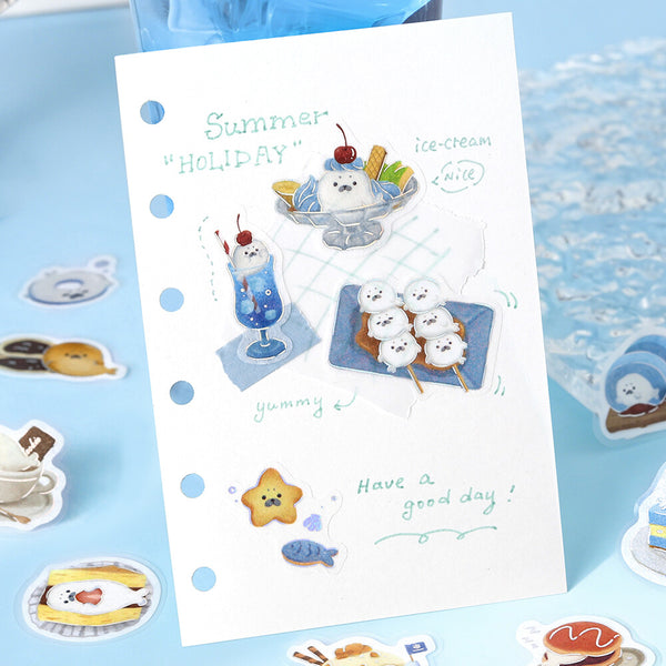 BGM Flake Stickers Set of 2 - Fluffy Turtle Melon Bread & Seal Sweets | papermindstationery.com