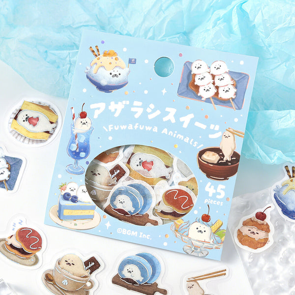 BGM Flake Stickers Set of 2 - Fluffy Turtle Melon Bread & Seal Sweets | papermindstationery.com