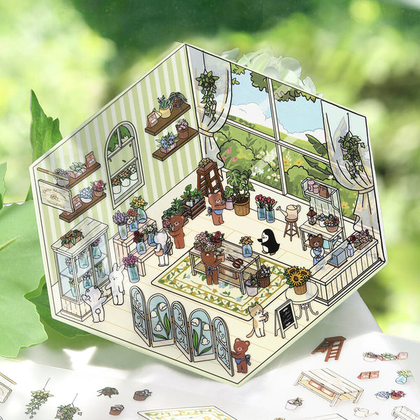 BGM Diorama 2.5D Sticker Sheet Vol.2 - Animal Florist (Pack of 5) | papermindstationery.com