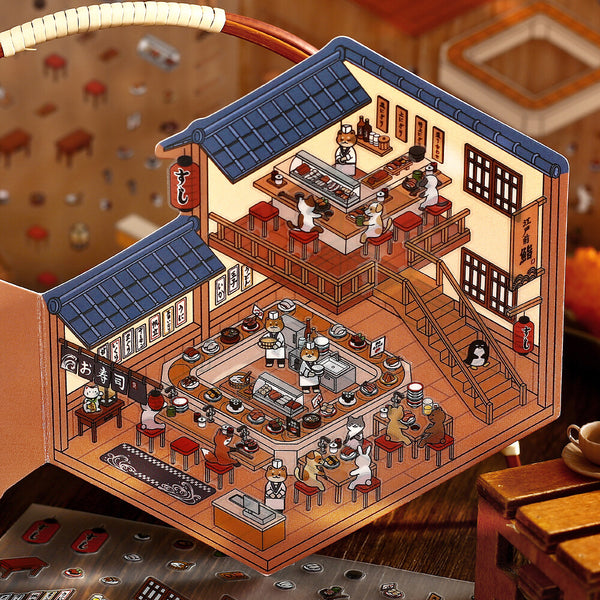 BGM Diorama 2.5D Sticker Sheet Vol3 - Sushi Restaurant (Pack of 5) | papermindstationery.com