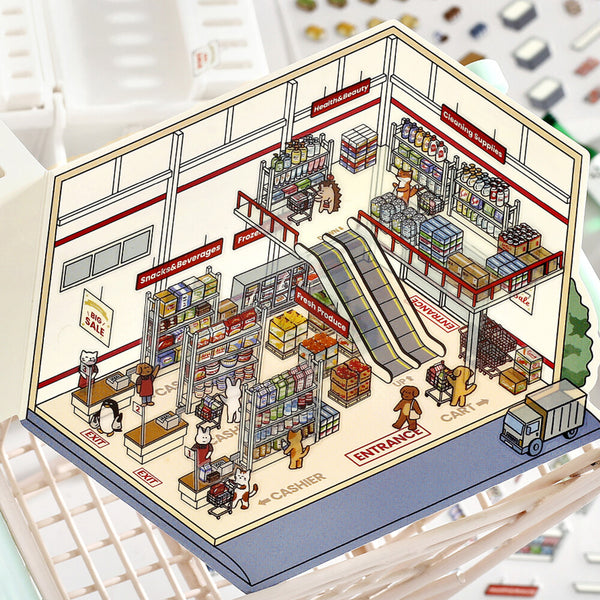 BGM Diorama 2.5D Sticker Sheet Vol3 - Supermarket (Pack of 5) | papermindstationery.com