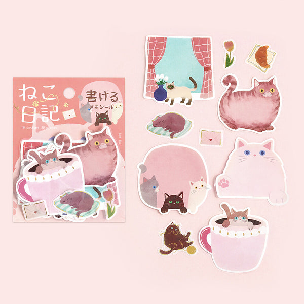 BGM Memo Flake Stickers "Cat Diary" pink (Pack of 5) | papermindstationery.com