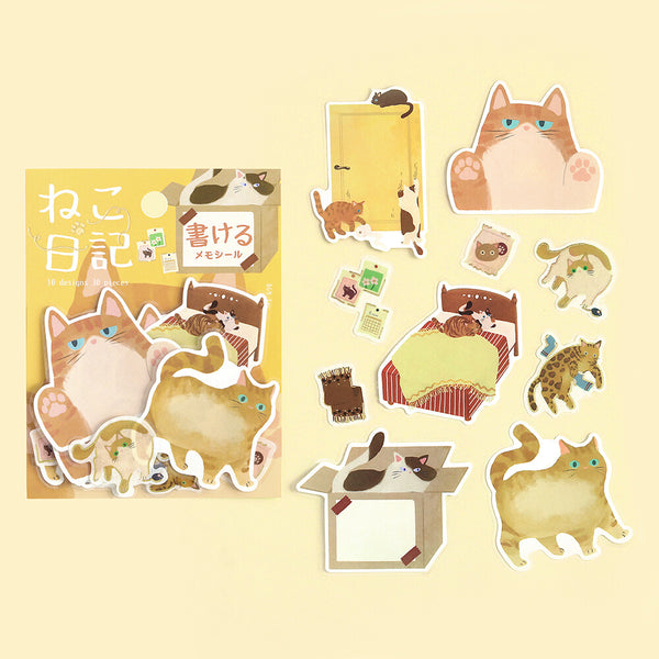 BGM Memo Flake Stickers "Cat Diary" yellow (Pack of 5) | papermindstationery.com