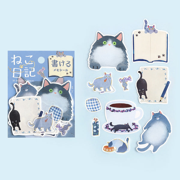 BGM Memo Flake Stickers "Cat Diary" Blue (Pack of 5) | papermindstationery.com