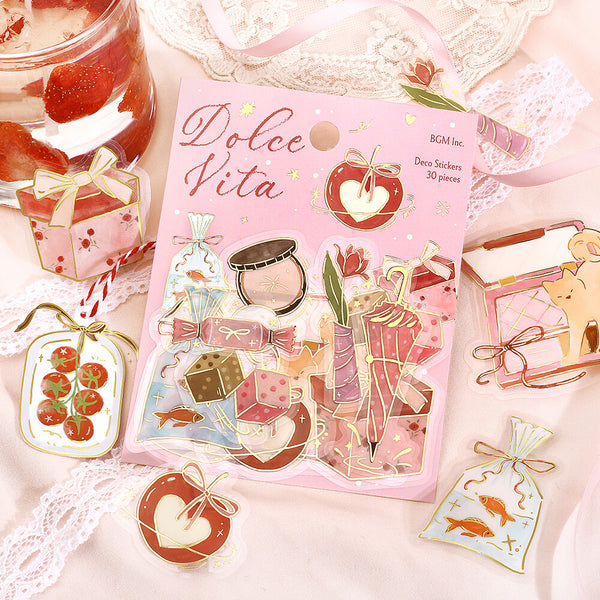 BGM Foil-stamped Clear Stickers "Dolce Vita" Gift-giving Day (Pack of 5) | papermindstationery.com