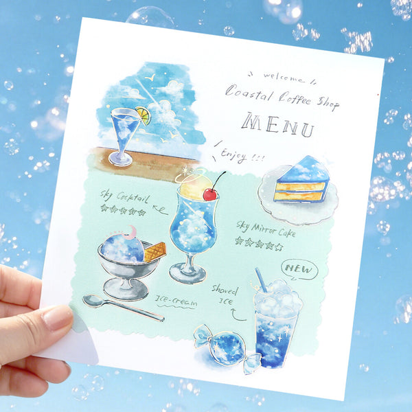 BGM Flake Stickers Set of 2 - Clear Cafe Blue Sky & Dusk | papermindstationery.com