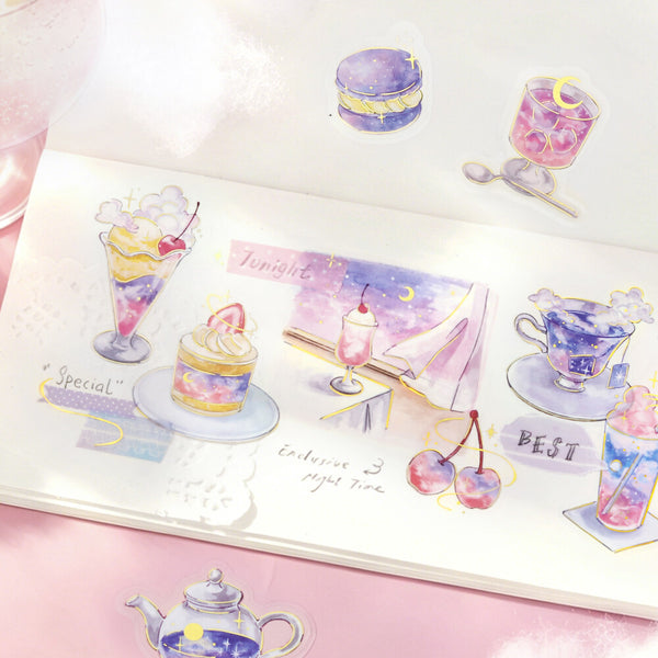 BGM Flake Stickers Set of 2 - Clear Cafe Morning Glow & NIght Sky | papermindstationery.com