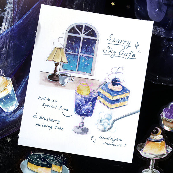 BGM Flake Stickers Set of 2 - Clear Cafe Morning Glow & NIght Sky | papermindstationery.com