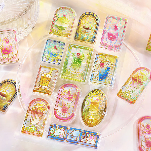 BGM "Kyururun Stickers vol.2" - Cafe A La Mode Stained Glass (Pack of 5) | papermindstationery.com