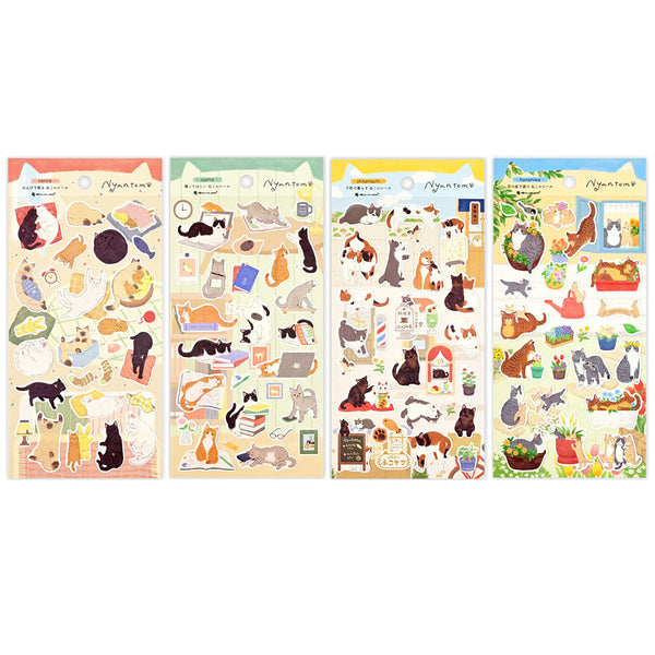 NB Co. Sticker Sheet Set of 20 - Cat Sleeping, Cat Disturbing, Cat In Town & Flower PSS-DS-NB-0003 | papermindstationery.com