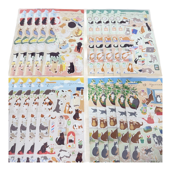 NB Co. Sticker Sheet Set of 20 - Cat Sleeping, Cat Disturbing, Cat In Town & Flower PSS-DS-NB-0003 | papermindstationery.com