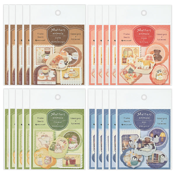 NB Co. Flake Sticker Set of 20 - Relax Day Long-tailed Til Bird, Kitten, Flying Squirrel & Penguin PSS-DS-NB-0004 | papermindstationery.com