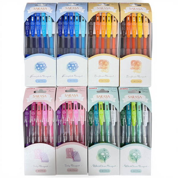 Zebra Sarasa Clip 0.5mm Bouquet Set of 8 Packs - Tulip, Nemophila , Sunflower & White Clover PSS-DS-ZE-0001 | papermindstationery.com
